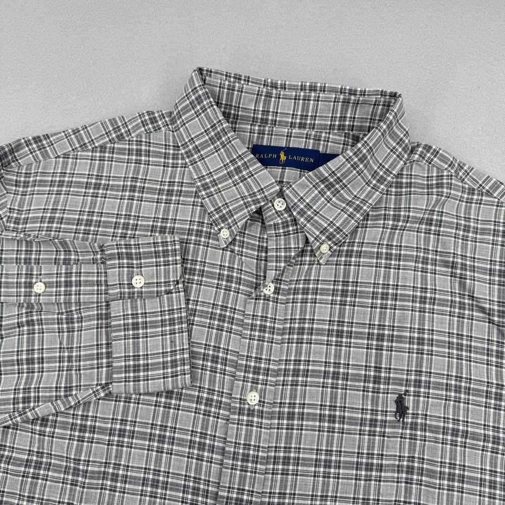 Ralph Lauren Long Sleeve Button Down Flannel Shirt Men's XXL Gray Plaid Casual